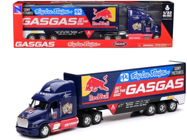 Peterbilt 387 Truck Dark Blue "Red Bull - Troy Lee Designs - GASGAS" 1/32 Diecast Model by New Ray #1