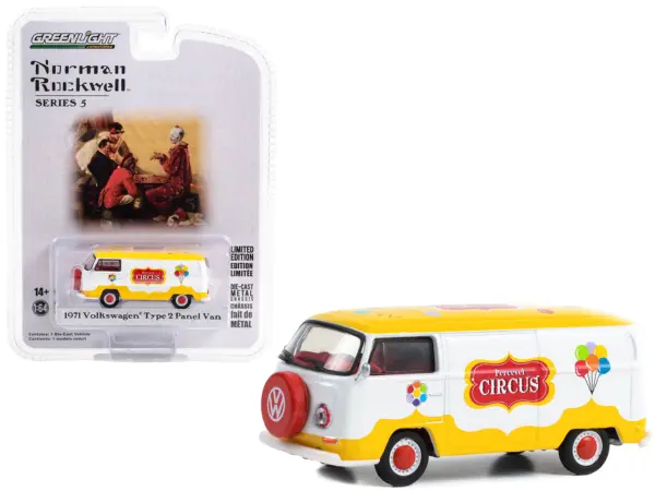 1971 Volkswagen Type 2 Panel Van Yellow and White with Red Interior "Percevel Circus" "Norman Rockwell" Series 5 1/64 Diecast Model Car by Greenlight #1