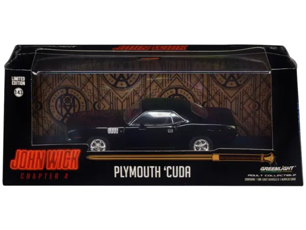 1971 Plymouth Barracuda Black "John Wick: Chapter 4" (2023) Movie "Hollywood" Series 1/43 Diecast Model Car by Greenlight #1