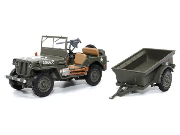 Willys Jeep 1/4-Ton Utility Truck Olive Drab with Trailer "United States Army" 1/43 Diecast Model by Militaria Die Cast #2