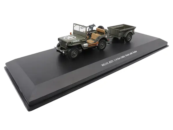 Willys Jeep 1/4-Ton Utility Truck Olive Drab with Trailer "United States Army" 1/43 Diecast Model by Militaria Die Cast #4