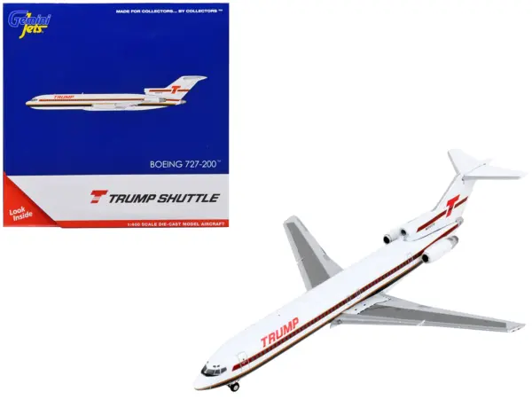 Boeing 727-200 Commercial Aircraft "Trump Shuttle" White with Red Stripes 1/400 Diecast Model Airplane by GeminiJets #1