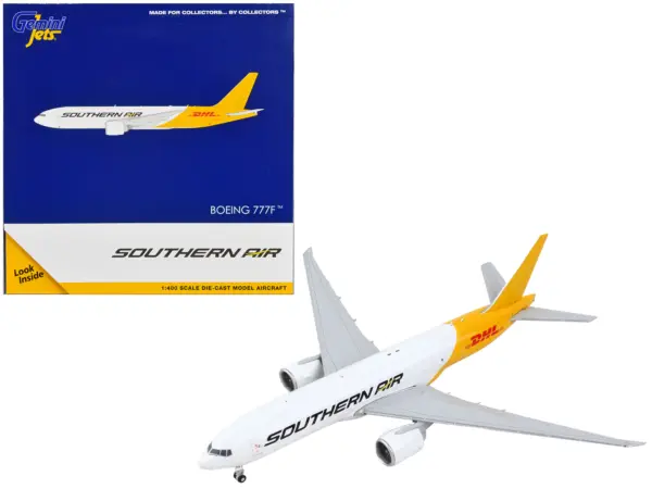 Boeing 777F Commercial Aircraft "Southern Air - DHL" White and Yellow 1/400 Diecast Model Airplane by GeminiJets #1