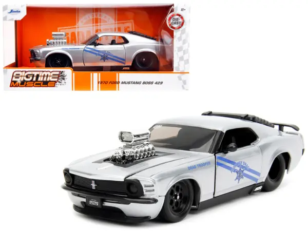 1970 Ford Mustang Boss 429 Silver Metallic "Highway Drag - Drag Trooper" "Bigtime Muscle" Series 1/24 Diecast Model Car by Jada #1