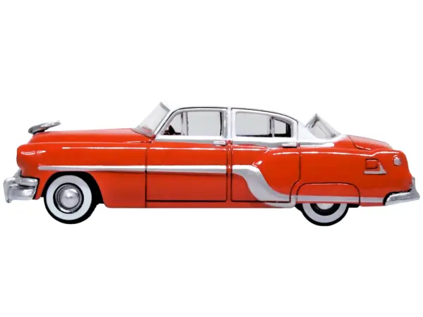 1954 Pontiac Chieftain 4 Door Coral Red with Winter White Top 1/87 (HO) Scale Diecast Model Car by Oxford Diecast #2