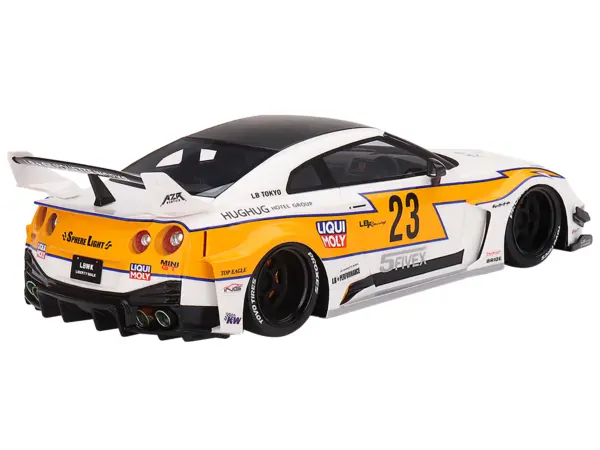 Nissan LB-Silhouette WORKS GT 35GT-RR Ver.1 RHD (Right Hand Drive) #23 White with Yellow Stripes "LB Racing" 1/18 Model Car by Top Speed #4