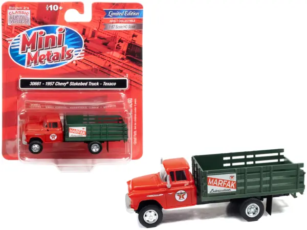 1957 Chevrolet Stakebed Truck Red "Texaco - Marfak Lubrication" 1/87 (HO) Scale Model Car by Classic Metal Works #1