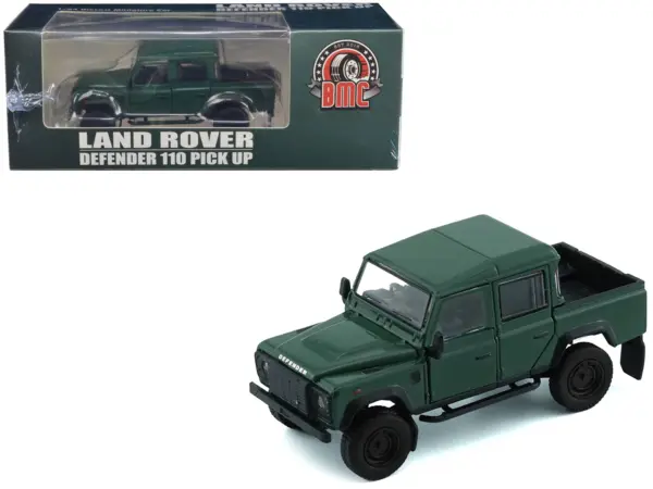 Land Rover Defender 110 Pickup Truck Green with Extra Wheels 1/64 Diecast Model Car by BM Creations #1