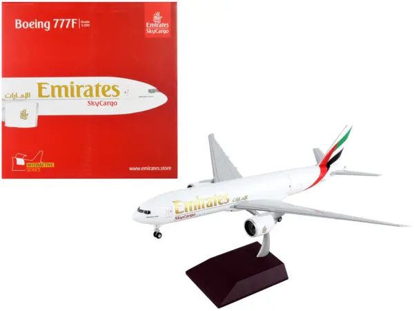 Boeing 777F Commercial Aircraft "Emirates Airlines - SkyCargo" White with Striped Tail "Gemini 200 - Interactive" Series 1/200 Diecast Model Airplane by GeminiJets #1
