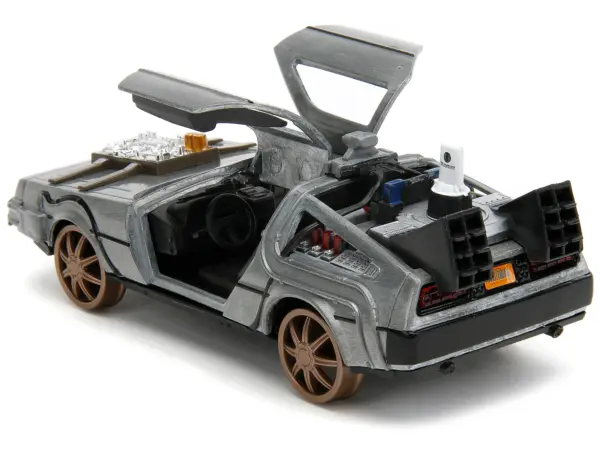 DeLorean DMC (Time Machine) Brushed Metal Train Wheel Version "Back to the Future Part III" (1990) Movie "Hollywood Rides" Series 1/32 Diecast Model Car by Jada #3