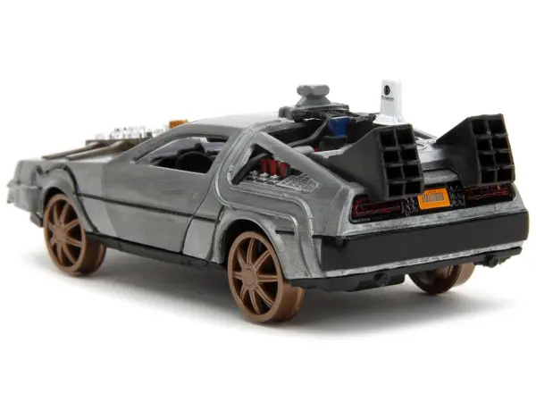 DeLorean DMC (Time Machine) Brushed Metal Train Wheel Version "Back to the Future Part III" (1990) Movie "Hollywood Rides" Series 1/32 Diecast Model Car by Jada #4