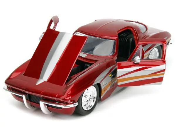 1963 Chevrolet Corvette Stingray Red Metallic with Silver Graphics "Bigtime Muscle" Series 1/24 Diecast Model Car by Jada #2