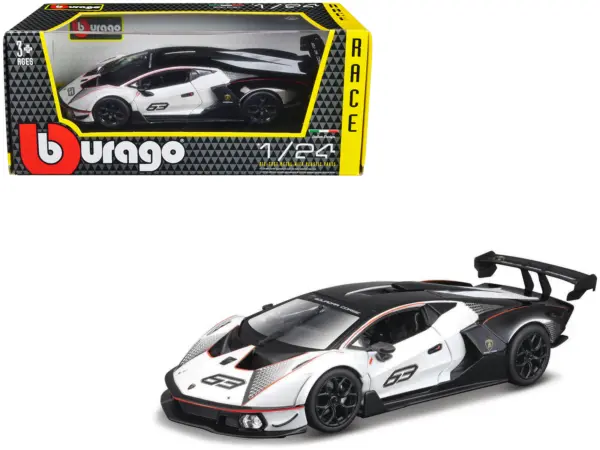 Lamborghini Essenza SCV12 #63 White and Black "Squadra Corse" "Race" Series 1/24 Diecast Model Car by Bburago #1