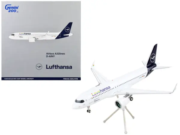 Airbus A320neo Commercial Aircraft "Lufthansa - LoveHansa" White with Blue Tail "Gemini 200" Series 1/200 Diecast Model Airplane by GeminiJets #1