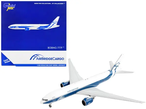Boeing 777F Commercial Aircraft "AirBridgeCargo" White with Blue Stripes 1/400 Diecast Model Airplane by GeminiJets #1