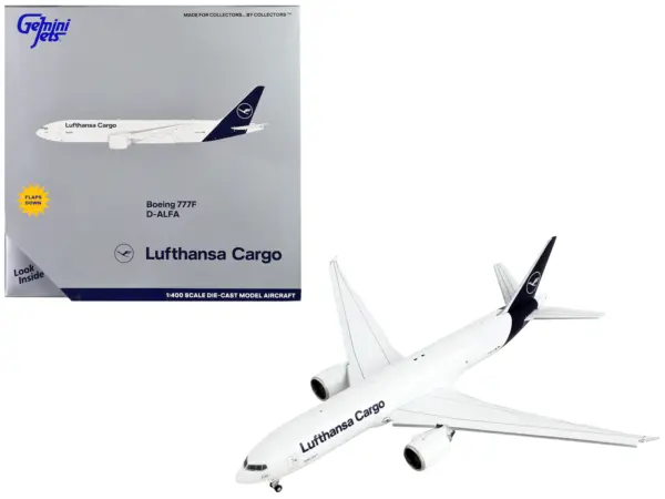 Boeing 777F Commercial Aircraft with Flaps Down "Lufthansa Cargo" White with Dark Blue Tail 1/400 Diecast Model Airplane by GeminiJets #1
