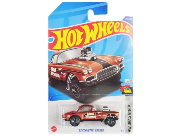 1962 Chevrolet Corvette Gasser "Mad Mouse" Copper Metallic with Black Stripes "HW Drag Strip" Series Diecast Model Car by Hot Wheels #1
