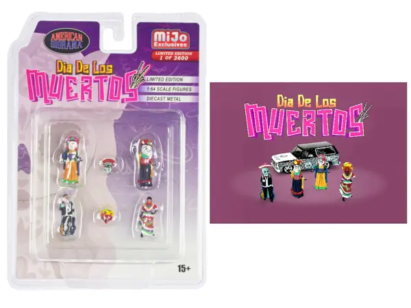 "Dia de los Muertos 2" 6 piece Diecast Set (4 Figures 2 Masks) Limited Edition to 3600 pieces Worldwide for 1/64 Scale Models by American Diorama #1