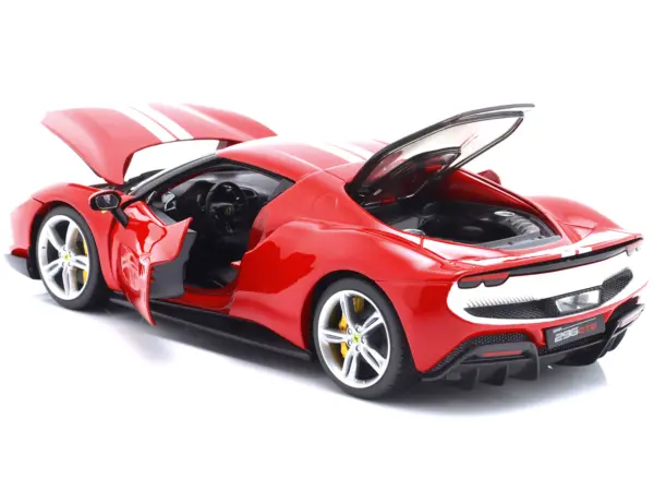 Ferrari 296 GTB Assetto Fiorano Red with White Stripes "Race + Play" Series 1/18 Diecast Model Car by Bburago #2