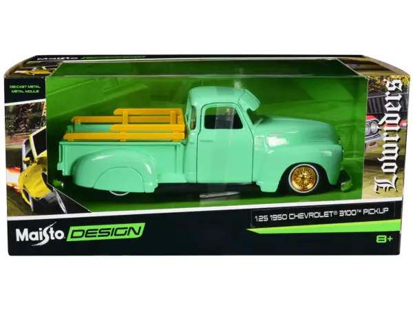 1950 Chevrolet 3100 Pickup Truck Lowrider Light Green with Gold Wheels "Lowriders" Series 1/24 Diecast Model Car by Maisto #1