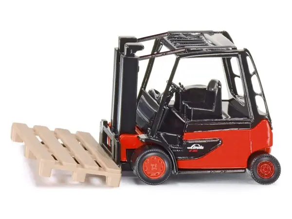 Linde E35 Forklift Truck Red with Black Top with Pallet Accessory Diecast Model by Siku #3