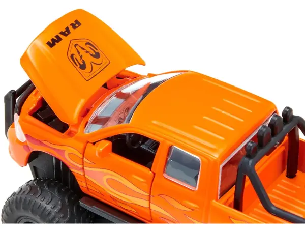 Ram 1500 Pickup Truck Lifted with Balloon Tires Orange with Flames 1/50 Diecast Model by Siku #3