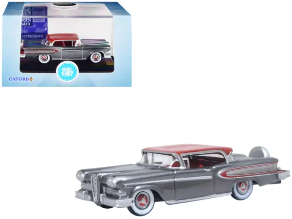 1958 Edsel Citation Silver Gray Metallic with Ember Red Top and Red Interior 1/87 (HO) Scale Diecast Model Car by Oxford Diecast #1