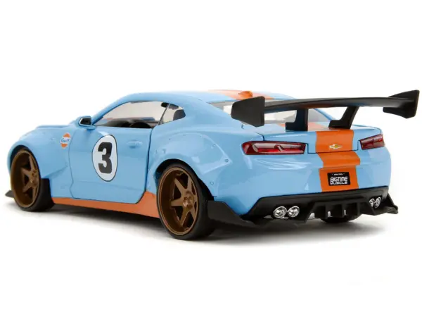 2016 Chevrolet Camaro Widebody #3 Light Blue with Orange Stripes "Gulf Oil" "Wide Body" Series 1/24 Diecast Model Car by Jada #5