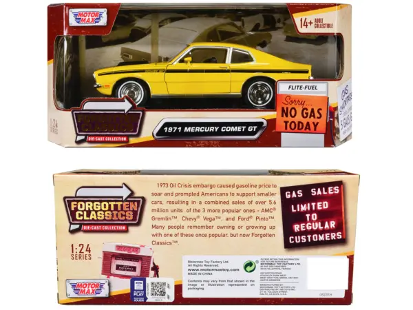 1971 Mercury Comet GT Yellow with Black Stripes "Forgotten Classics" Series 1/24 Diecast Model Car by Motormax #3