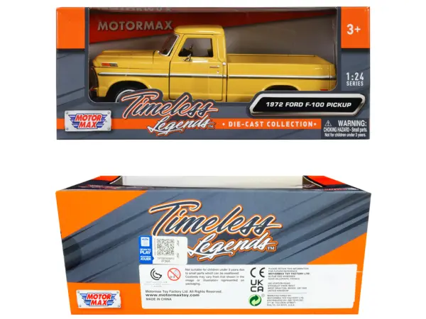 1972 Ford F-100 Pickup Truck Yellow "Timeless Legends" Series 1/24 Diecast Model Car by Motormax #3