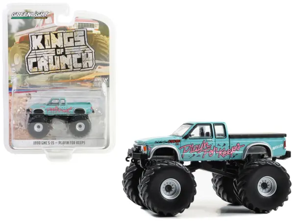 1990 GMC S-15 Monster Truck Light Blue "Playin' for Keeps" "Kings of Crunch" Series 14 1/64 Diecast Model Car by Greenlight #1