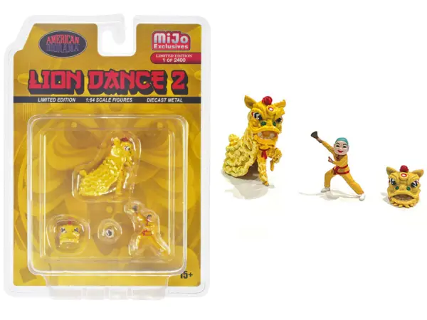 "Lion Dance 2" 4 piece Diecast Figure Set (1 Figures 1 Lion 2 Accessories) Limited Edition to 2400 pieces Worldwide for 1/64 Scale Models by American Diorama #1