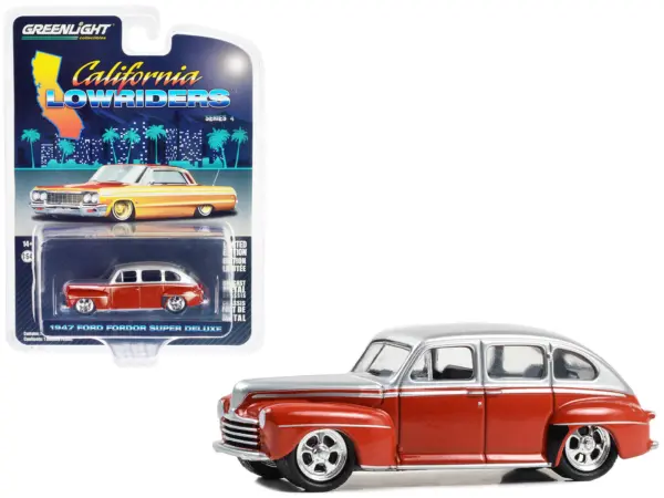 1947 Ford Fordor Super Deluxe Lowrider Red and Silver Metallic "California Lowriders" Series 4 1/64 Diecast Model Car by Greenlight #1