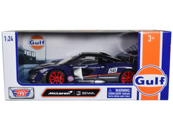 McLaren Senna #56 Dark Blue and Silver with Orange Stripes "Gulf Oil" "Gulf Die-Cast Collection" 1/24 Diecast Model Car by Motormax #1