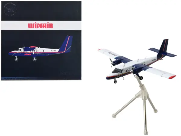 De Havilland DHC-6-300 Commercial Aircraft with Flaps Down "Winair" White and Blue with Red Stripes "Gemini 200" Series 1/200 Diecast Model by GeminiJets #1