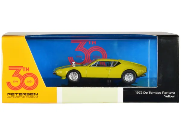 1972 De Tomaso Pantera Yellow "Petersen Automotive Museum 30th Anniversary" 1/64 Diecast Model Car by Paragon Models #1