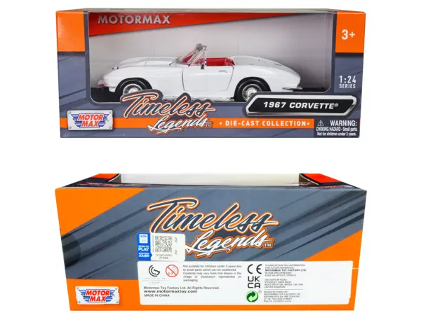 1967 Chevrolet Corvette C2 Convertible White with Red Interior "Timeless Legends" Series 1/24 Diecast Model Car by Motormax #3
