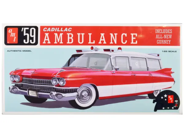 Skill 2 Model Kit 1959 Cadillac Ambulance with Gurney Accessory 1/25 Scale Model by AMT #1