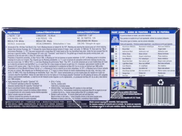 Level 4 Model Kit 1971 Ford Mustang Boss 351 1/25 Scale Model by Revell #3