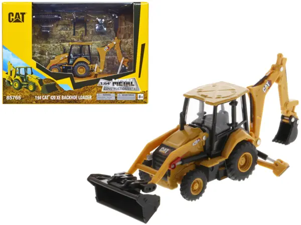 CAT Caterpillar 420 XE Backhoe Loader with Work Tools Yellow 1/64 Diecast Model by Diecast Masters #1