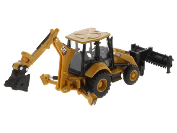CAT Caterpillar 420 XE Backhoe Loader with Work Tools Yellow 1/64 Diecast Model by Diecast Masters #4