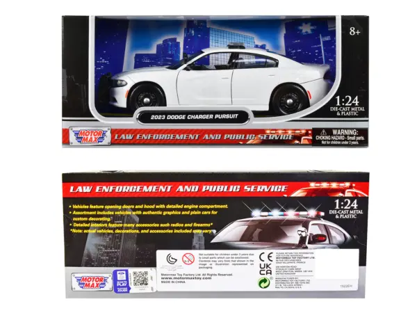 2023 Dodge Charger Pursuit Police Car Plain White "Law Enforcement and Public Service" Series 1/24 Diecast Model Car by Motormax #3