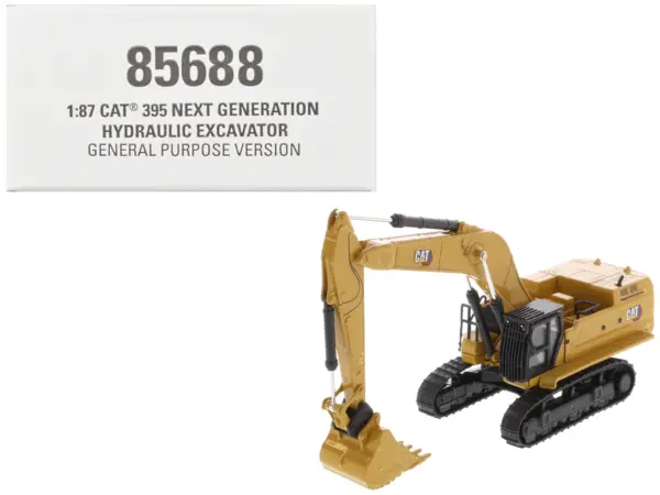 CAT Caterpillar 395 Next-Generation Hydraulic Excavator (General Purpose Version) Yellow with Additional Tools "High Line Series" 1/87 (HO) Diecast Model by Diecast Masters #1