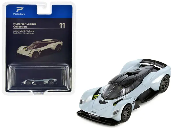 Aston Martin Valkyrie Skyfall Silver Metallic with Black Top "Hypercar League Collection" 1/64 Diecast Model Car by PosterCars #1