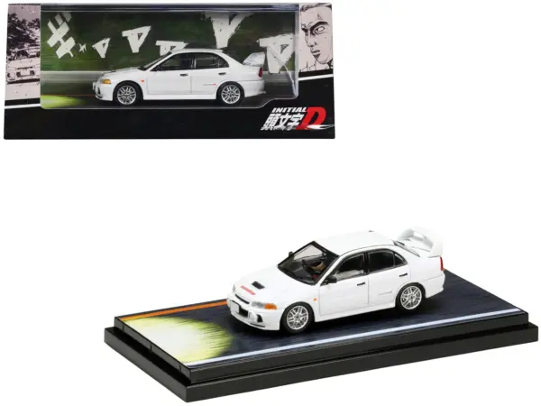 Mitsubishi Lancer RS Evolution IV RHD (Right Hand Drive) White "Monstar" with Seiji Iwaki Driver Figure "Initial D" (1995-2013) Manga 1/64 Diecast Model Car by Hobby Japan #1