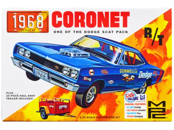 Skill 2 Model Kit 1968 Dodge Coronet Hardtop with Trailer 1/25 Scale Model by MPC #1