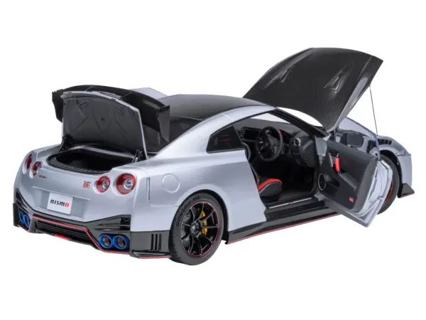 2022 Nissan GT-R (R35) Nismo Special Edition RHD (Right Hand Drive) Ultimate Metal Silver with Carbon Hood and Top 1/18 Model Car by Autoart #2
