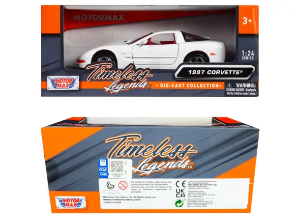 1997 Chevrolet Corvette C5 Coupe White with Red Interior "Timeless Legends" Series 1/24 Diecast Model Car by Motormax #3
