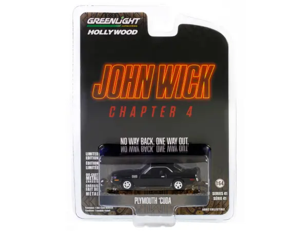 Plymouth Barracuda Black "John Wick: Chapter 4" (2023) Movie "Hollywood Series" Release 41 1/64 Diecast Model Car by Greenlight #3