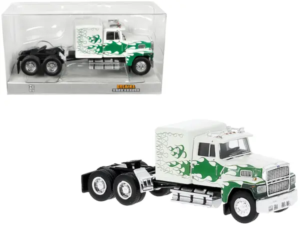 1978 Ford LTL 9000 Truck Tractor White with Green Flames 1/87 (HO) Scale Model Car by Brekina #1